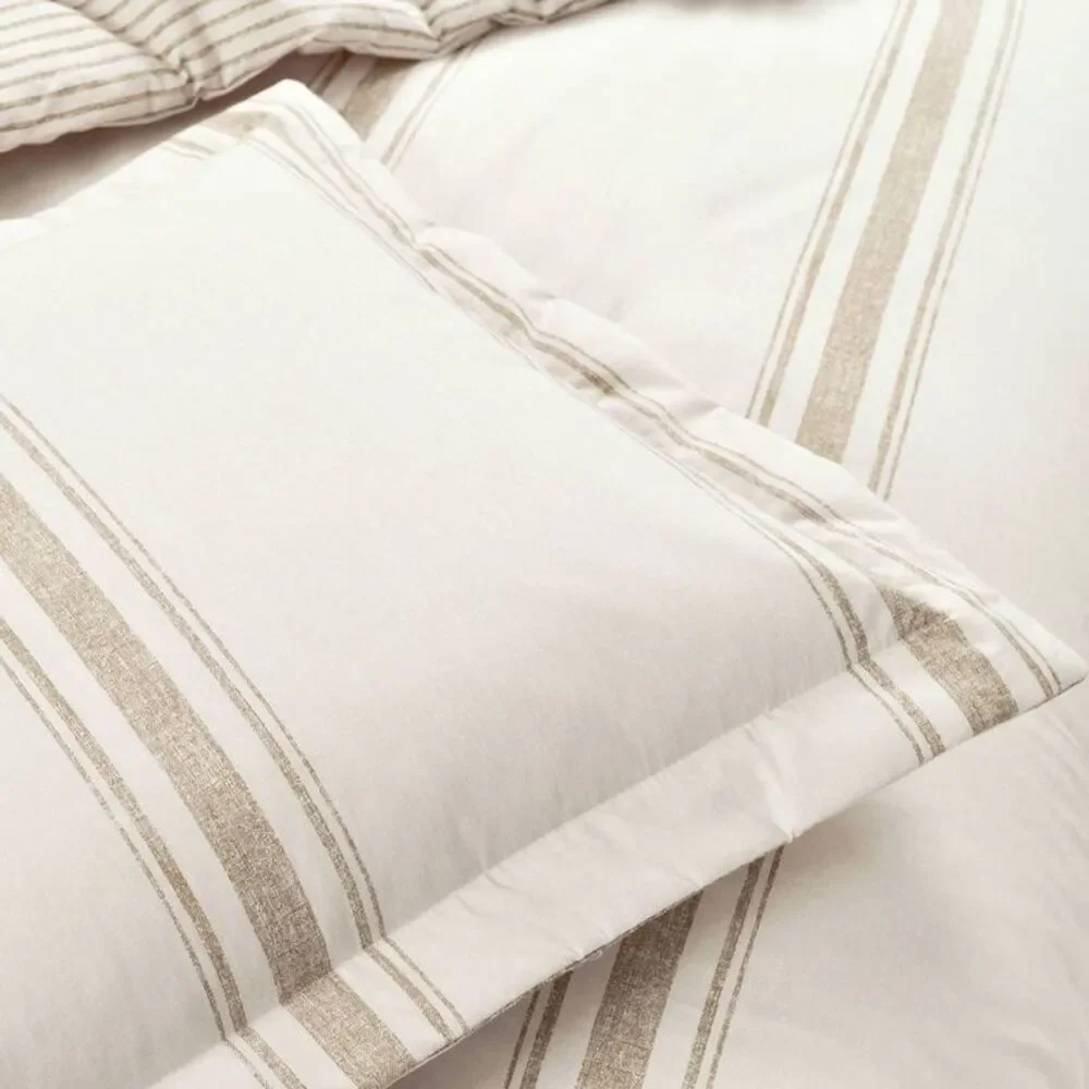 Lush Decor - 3pc King Farmhouse Stripe Reversible Duvet Set Tan Tan
